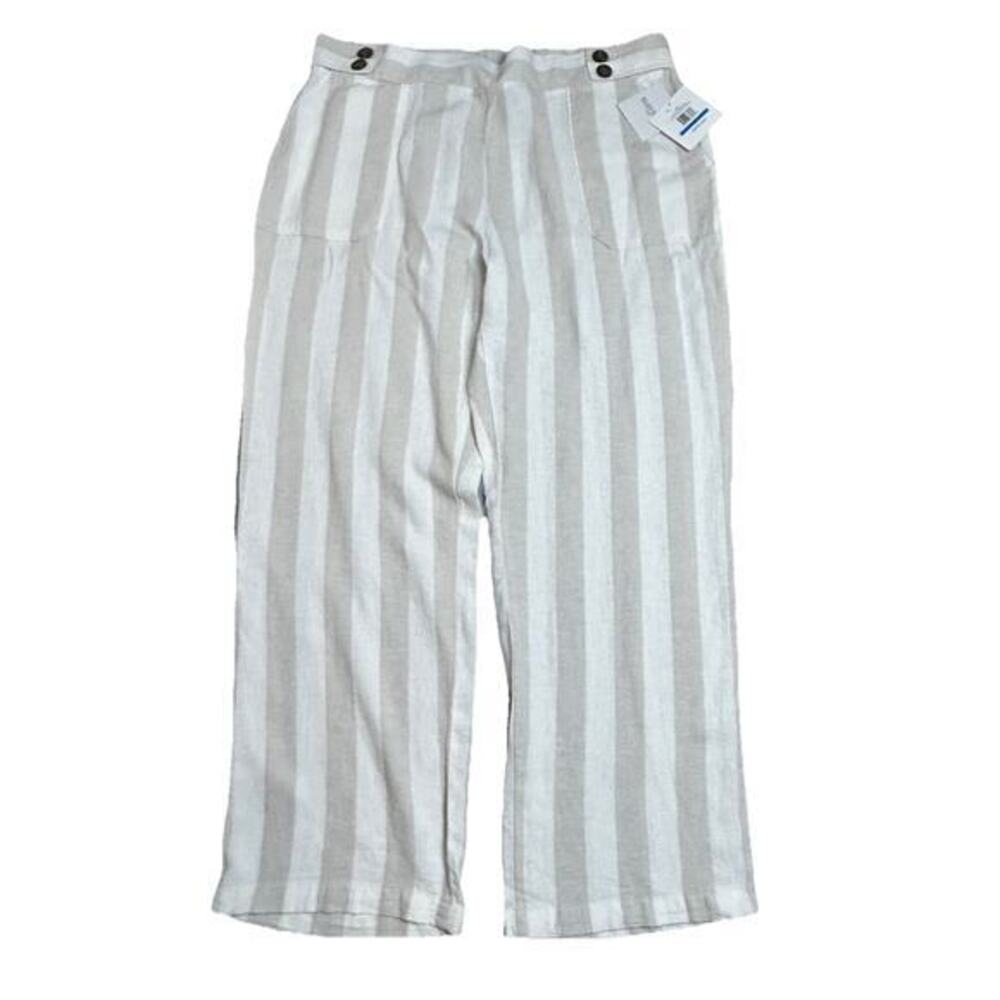 NWT Ellen Tracy Linen Rayon Blend Striped Pants XL Pockets Cozy Beachy Boho Chic